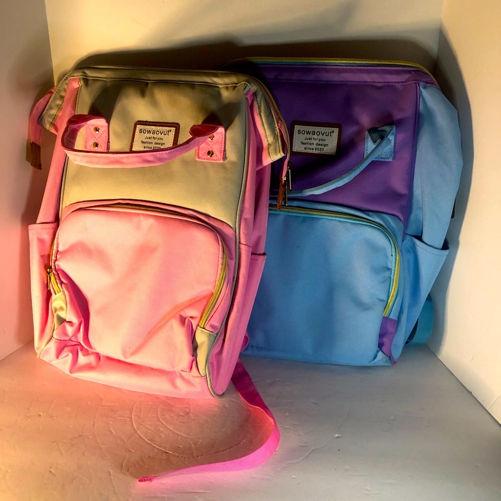 Sowaovut Bag/Backpacks (2) Pink & Blue. USB Port On Side Of Bag. Never Used